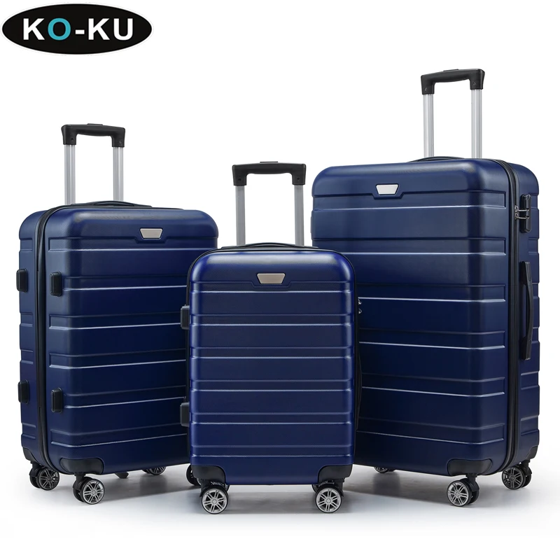 KO-KU Horizontal Pattern Luggage 3 Pieces Set 24/28 Inch Large Capacity ABS Password Suitcase on wheel 20 Inch Mini carrier