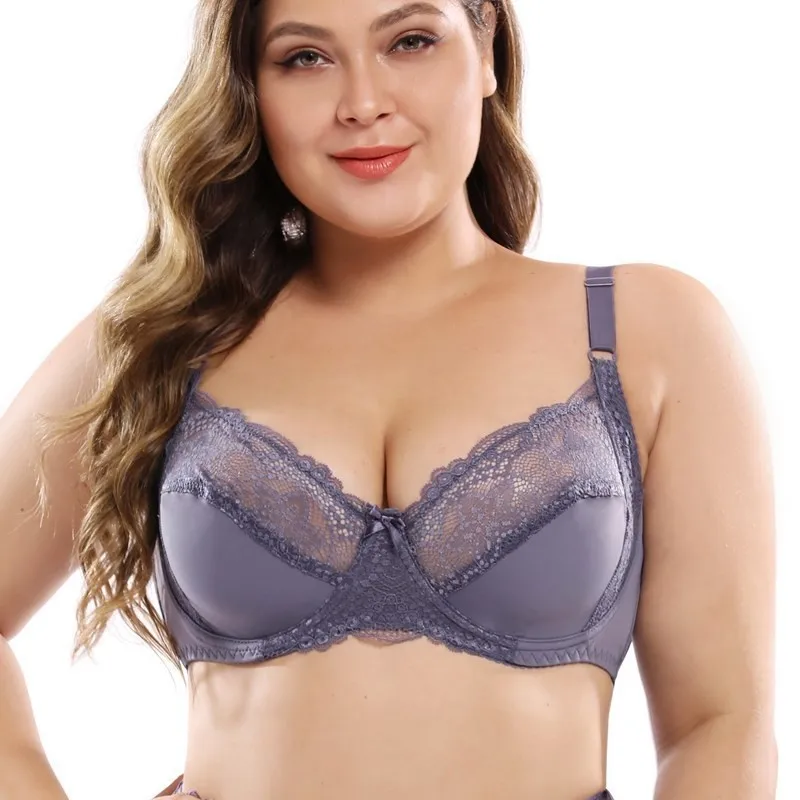 Beauwear Lace Perspective Bras Women Sexy Floral  Lingerie 3/4 Cup  Deep V Boost Push Up Plus Size C D DD E 85 90 95 100 105 110