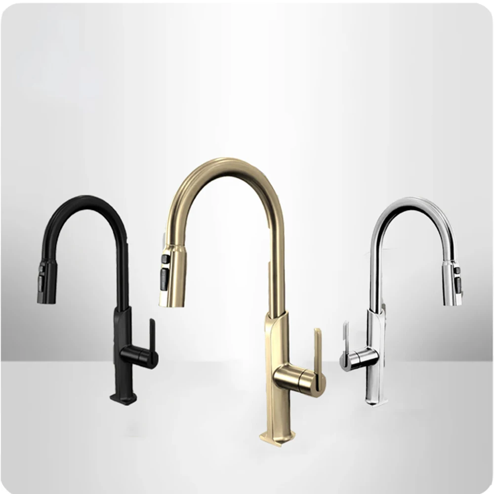 

Полностью медный смеситель для кухни, серый многофункциональный смеситель для раковины, телескопический смеситель для горячей и холодной воды