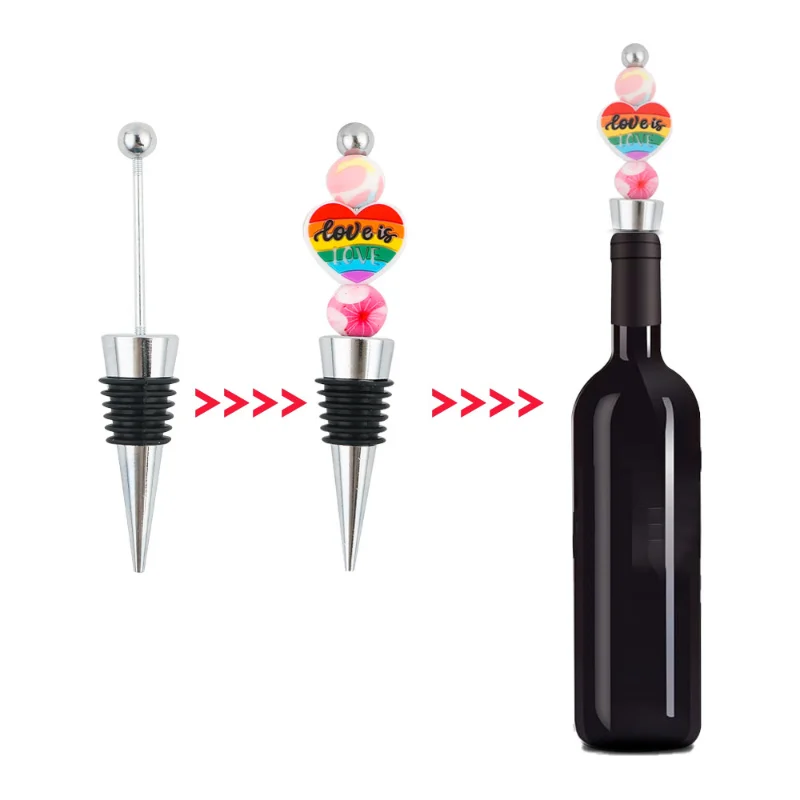 New Design Metal Wine Bottle Stopper DIY Beadable Wine Bottle Stopper Sealed Fresh-keeping Wine Champagne Stopper