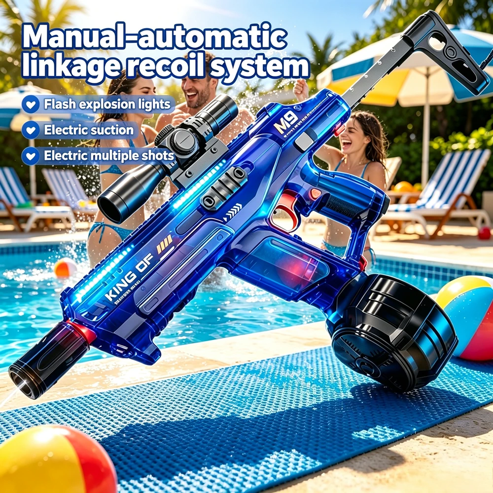 M9 Pulse Electric Water Gun Multi Shot Automatic Water Absorption Powerful Jet Water Blaster Summer Outdoor Pool Toy for Adults