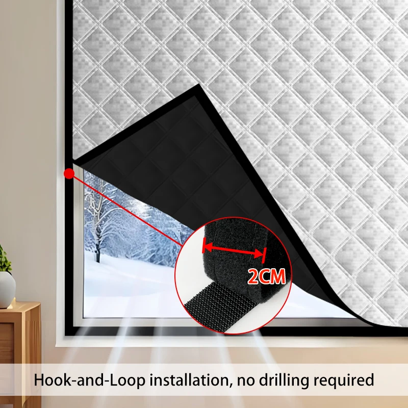 Abnehmbare thermische Fenster-Isolierplatte – verdickte, geräuschreduzierende Verdunkelungsabdeckung, Installation mit Klettverschluss