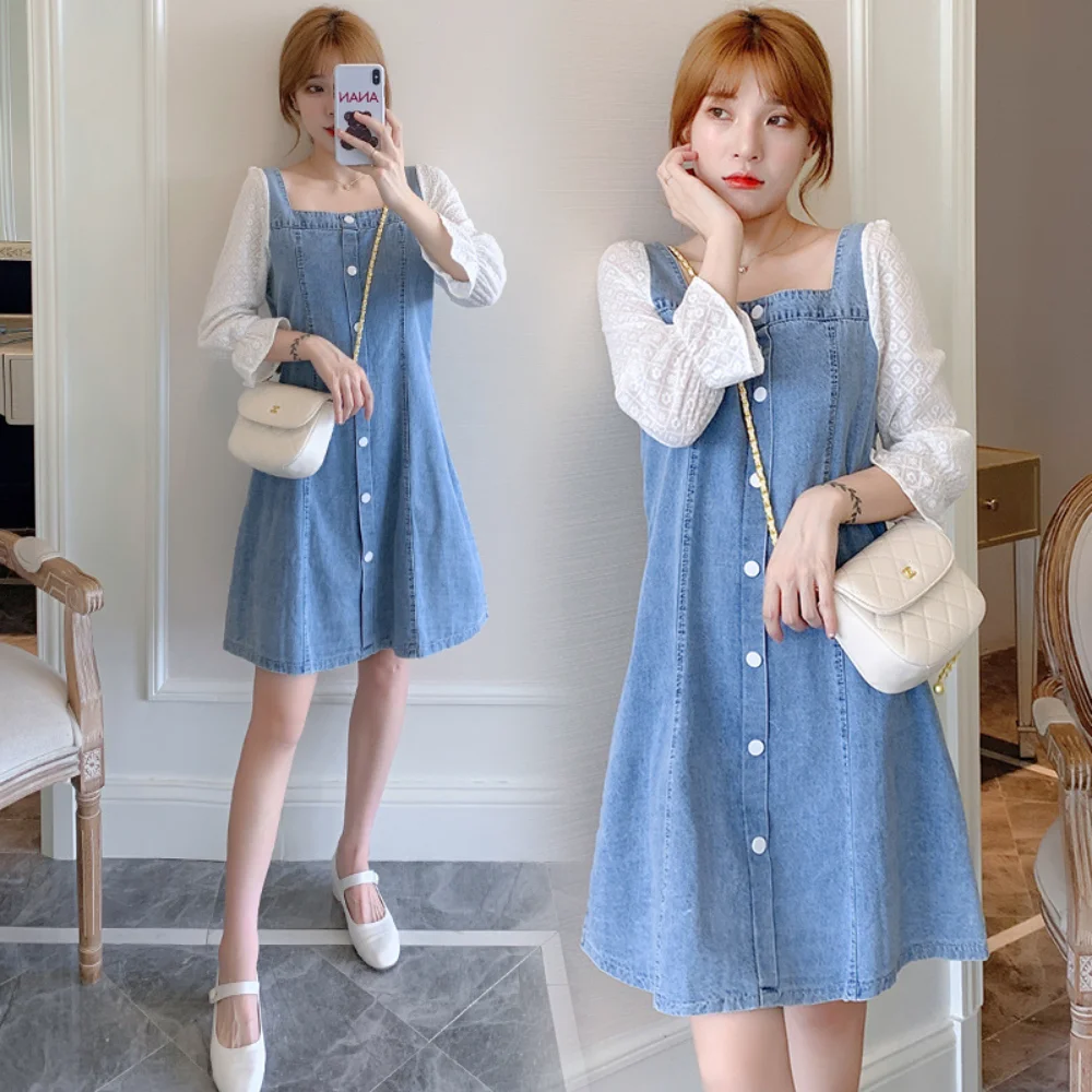 2024 New Fake Two-piece Spliced Denim maternity Dress Slim Slim Long Skirt pregnant women clothing pregnancy photoshoot dress