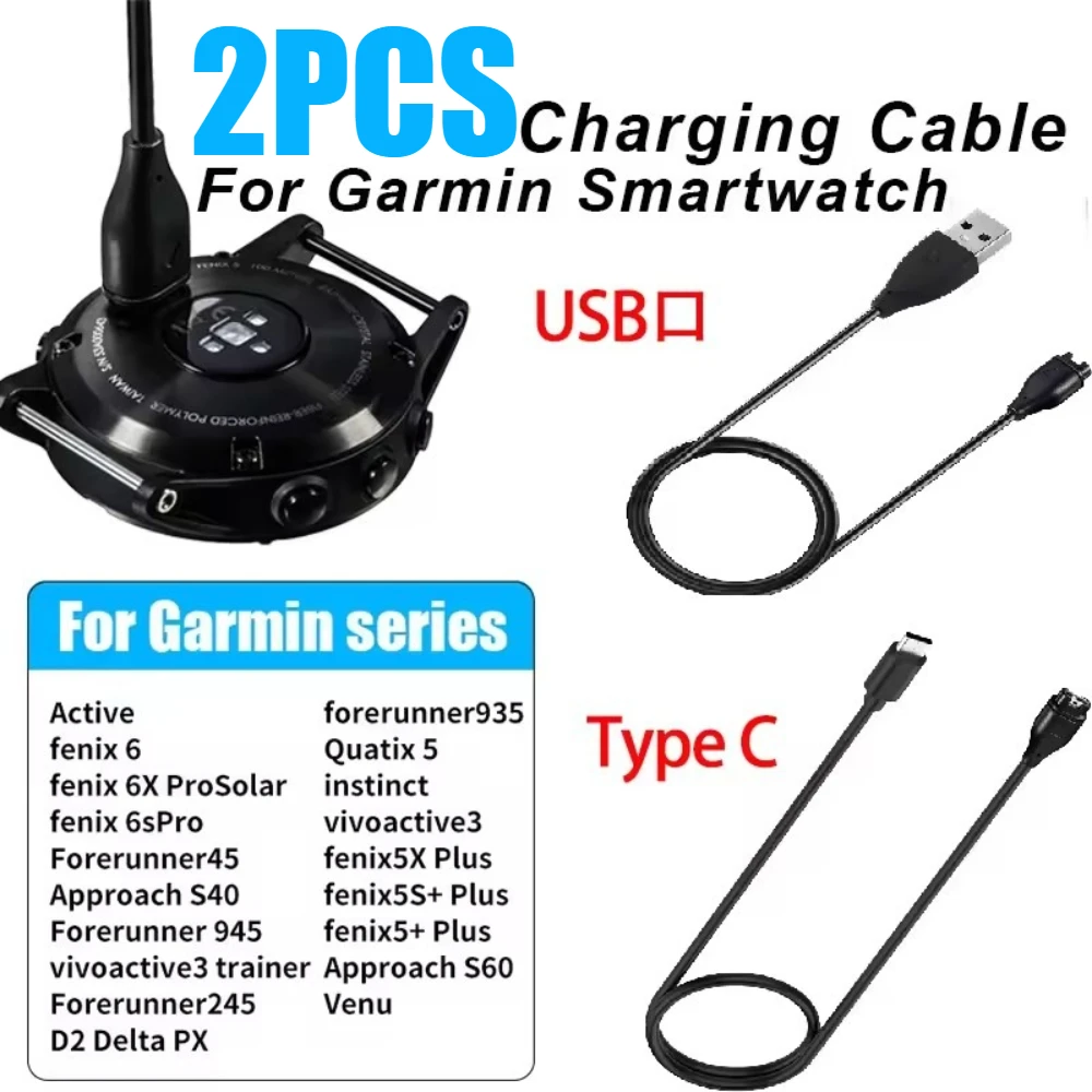 2-Pack Replacement Charger Compatible with Garmin USB/Type-C Smart Watch Charging Cable