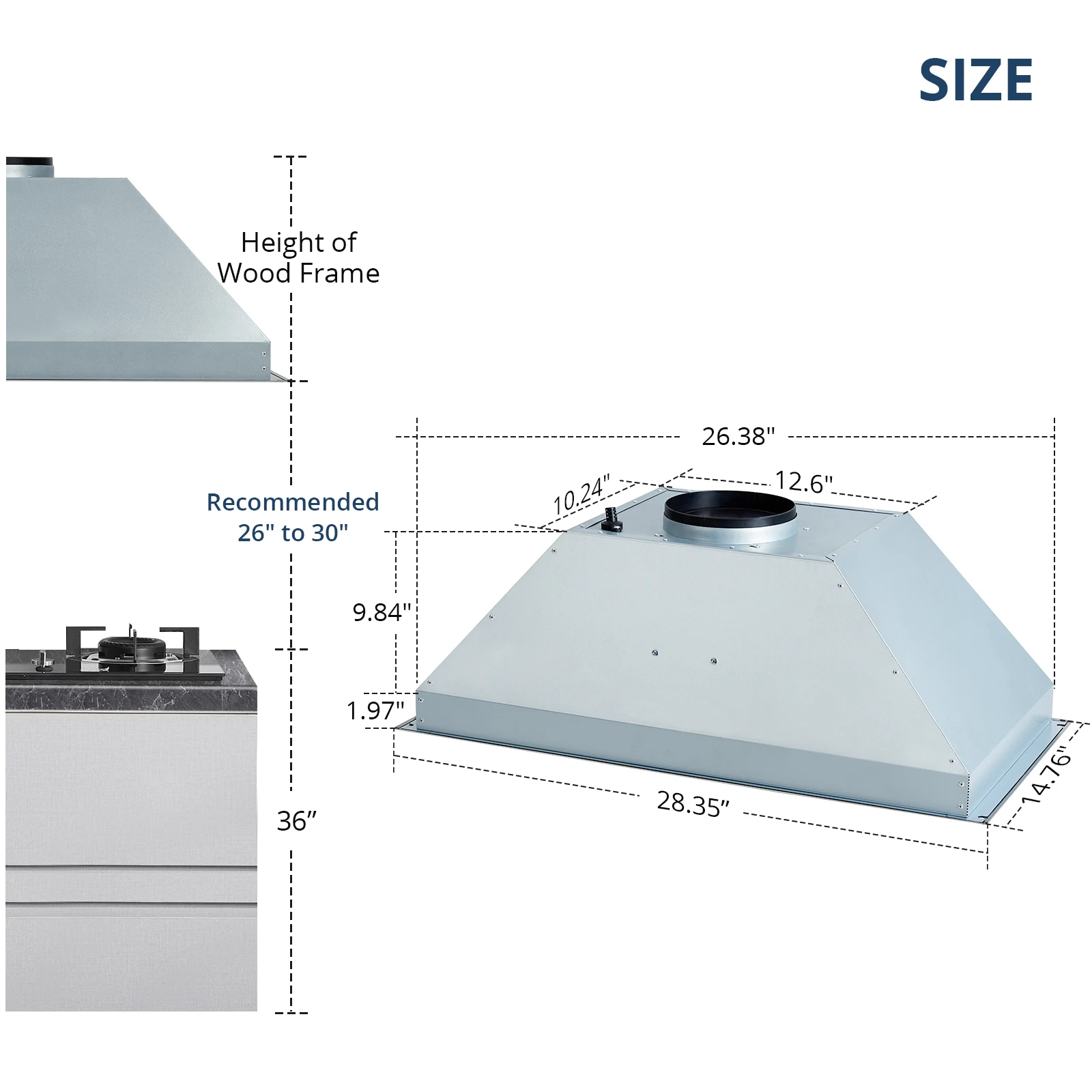 Hotte avec déflecteur en acier inoxydable, 30 pouces, 400CFM, avec filtre intégré, pour cuisinière de cuisine