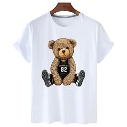 Fashion Bear Print Round Neck Short Sleeve T-shirt Casual Instagram Plus Size Men and Women Graphic T Shirts Oversized T Shirt