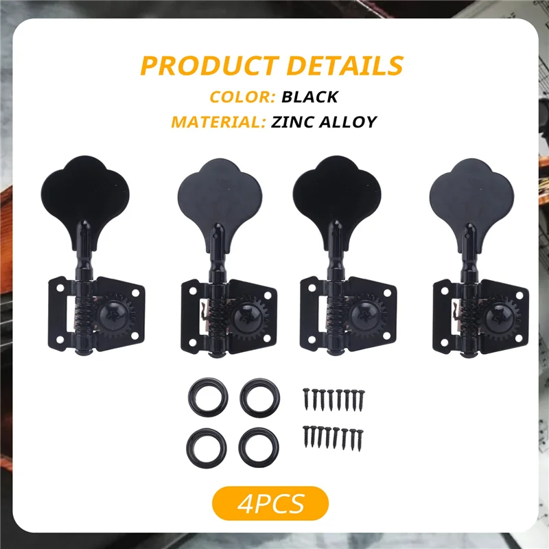 Clavijas de afinación de guitarra AC52-4Pcs, clavija afinadora de bajo eléctrico, clavijas de afinación de engranajes abiertos, cabezales de máquina para Fender Jazz Bass Guitar