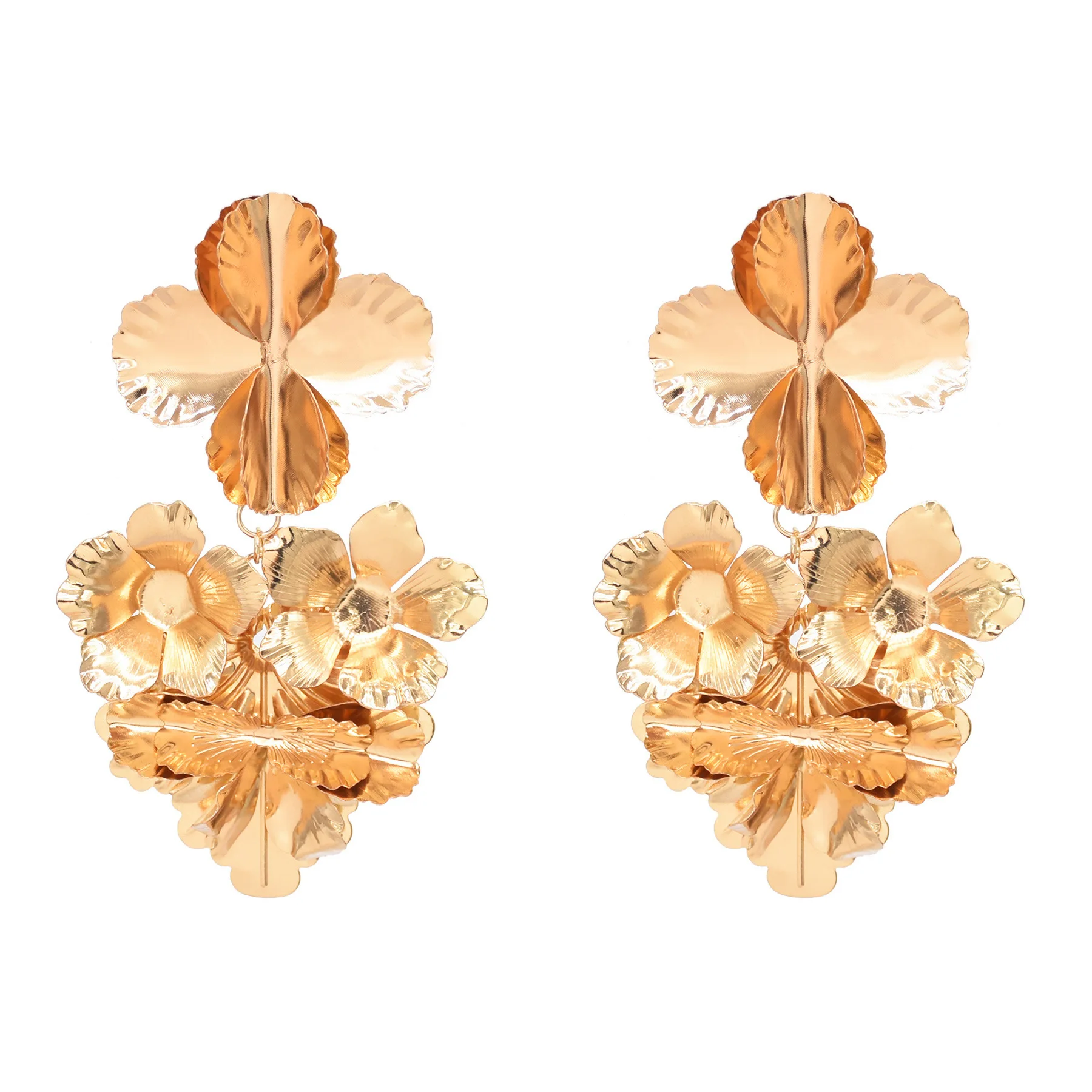Fashion Design Geometric Metal Ruffled Flower Earrings Lady Simple Style Women Jewelry Gift