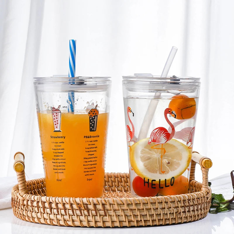 Graffiti Straw Glass Water Cup, Milk Tea Cup, Cute Cartoon, Cola Juice Cup, Popular Tiktok Glass, High Temperature Resistance