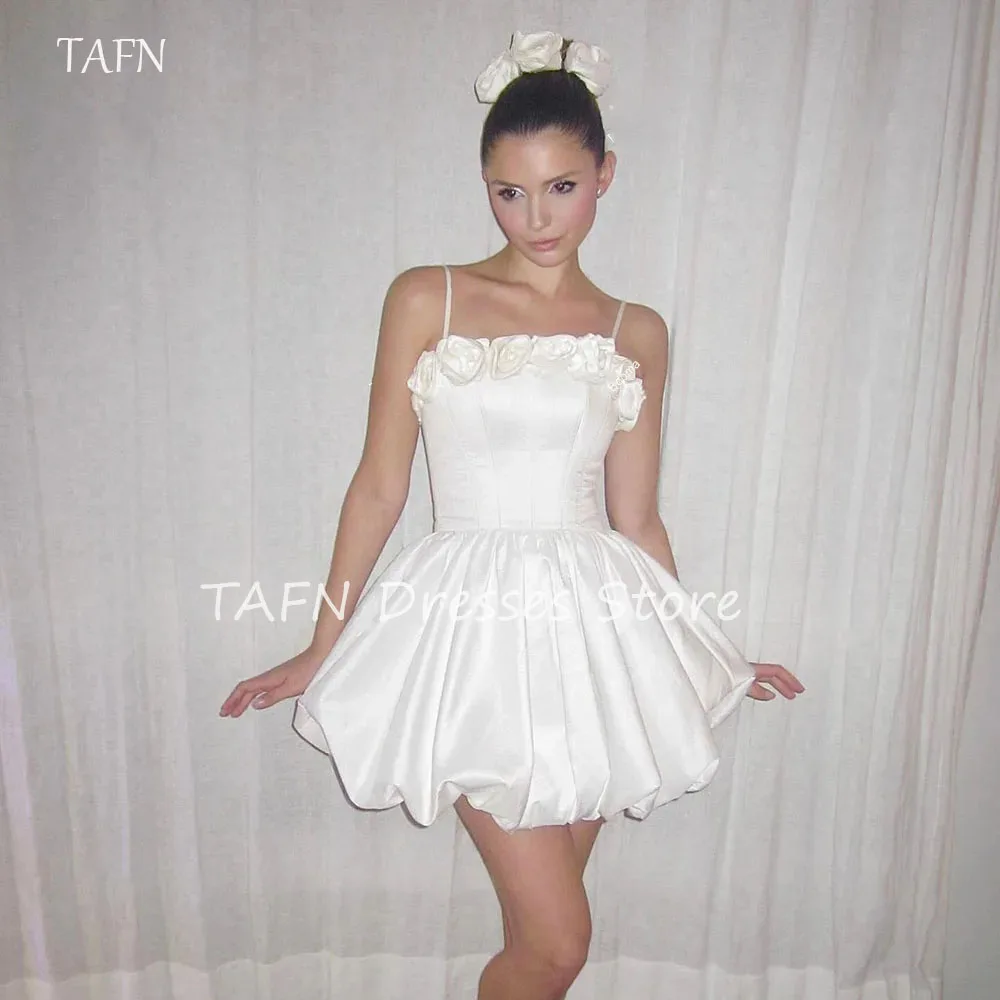 

TAFN A-Line Short Wedding Party Dresses for Women 3D Flowers Spaghetti Straps Brides Party Gowns Prom Cocktail Dress Outfits