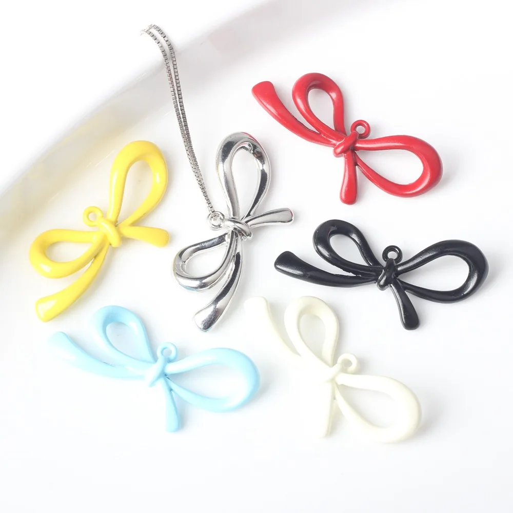 DIY Jewelry Findings Oil Drop Rubber Enamel Alloy Ribbon Tie Bow Metal Charms Alloy Necklace Bracelet Earring DIY 15*34mm 50pcs