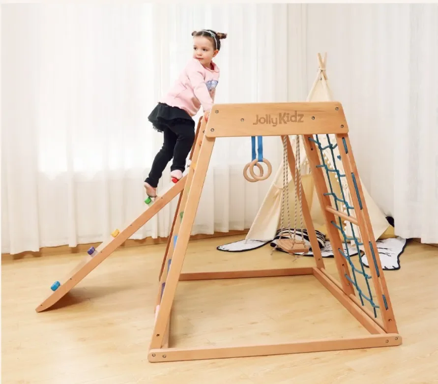 

Toddler Gym Montessori Triangle Frame Indoor Playground Climbing Frame Wooden Climbing Triangle With Ramp