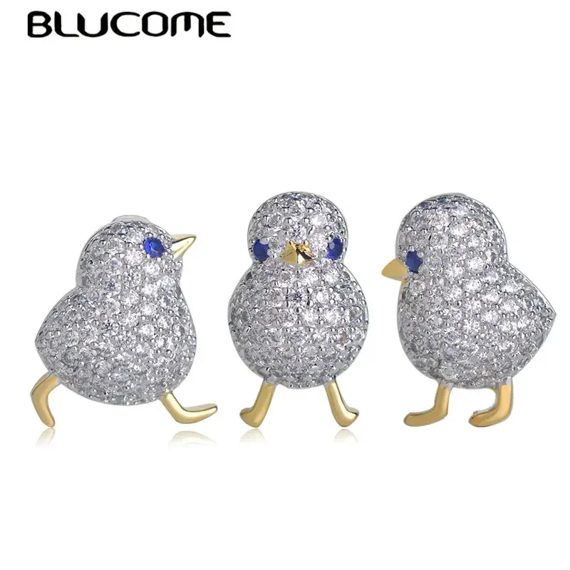 Prezzo straordinario Spille a forma di pulcino con piccoli occhi azzurri Spilla con zirconi in rame per donne Ragazze Colletto Abito Pin Dress Sca