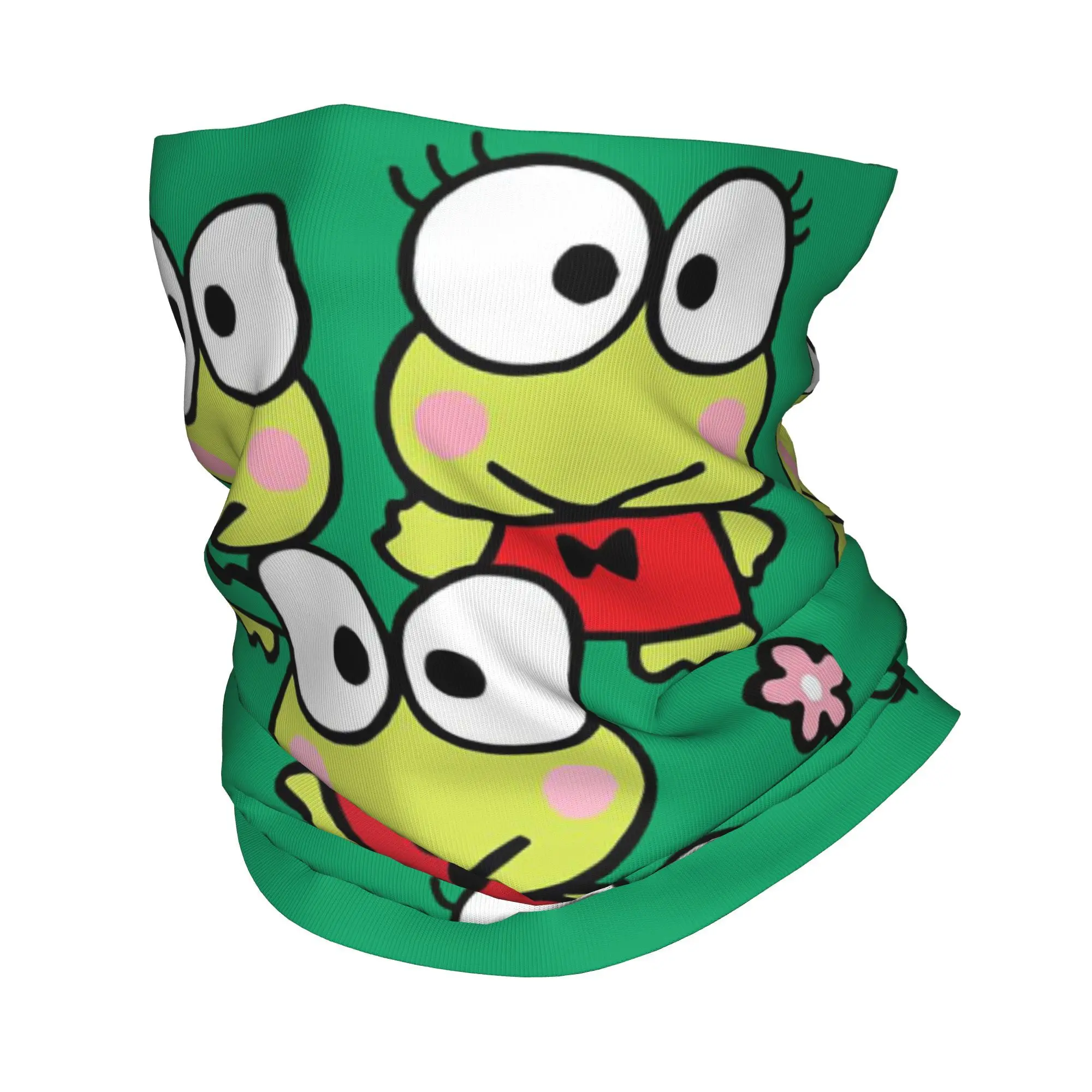 Custom Kerokero Keroppi Bandana Neck Gaiter Windproof Face Scarf Cover Men Women  Headband Tube Balaclava