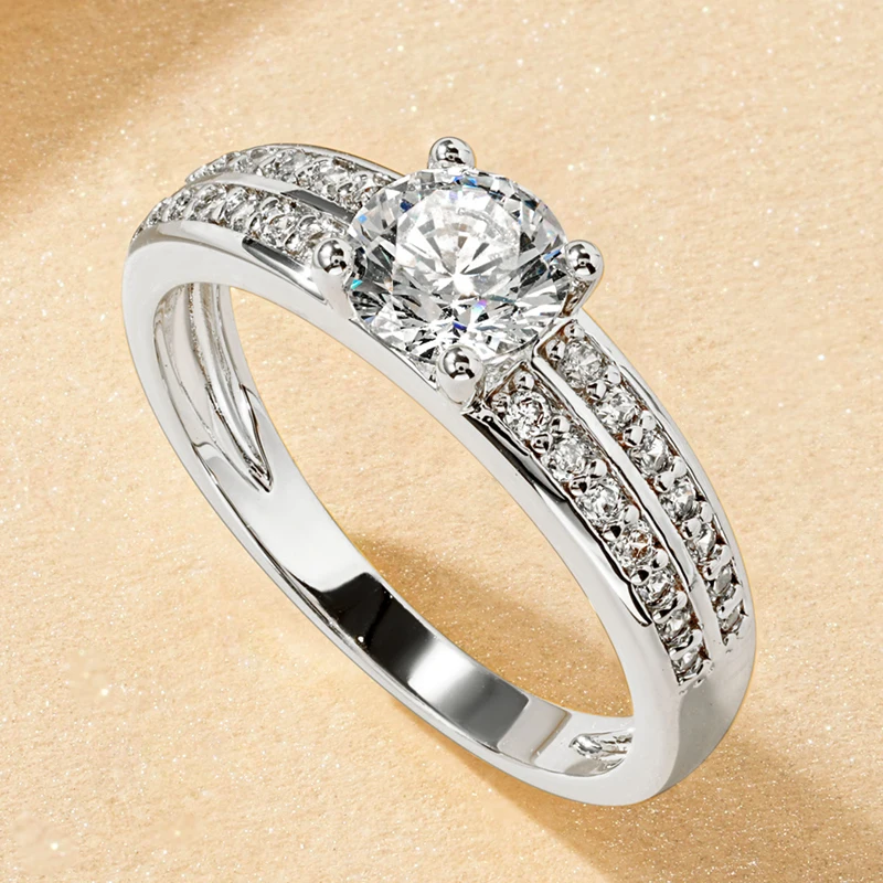 

Brilliant 6mm Round Cubic Zirconia Women Rings Exquisite 14k Gold-Plated Engagement Ring for Women Anniversary Wedding Jewelry