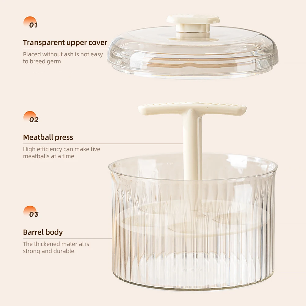 Translucent Meatball Maker 5 Balls Manual Meatball Maker Tool Meat Freezer Storage Containers DIY Kitchen Cooking Tools