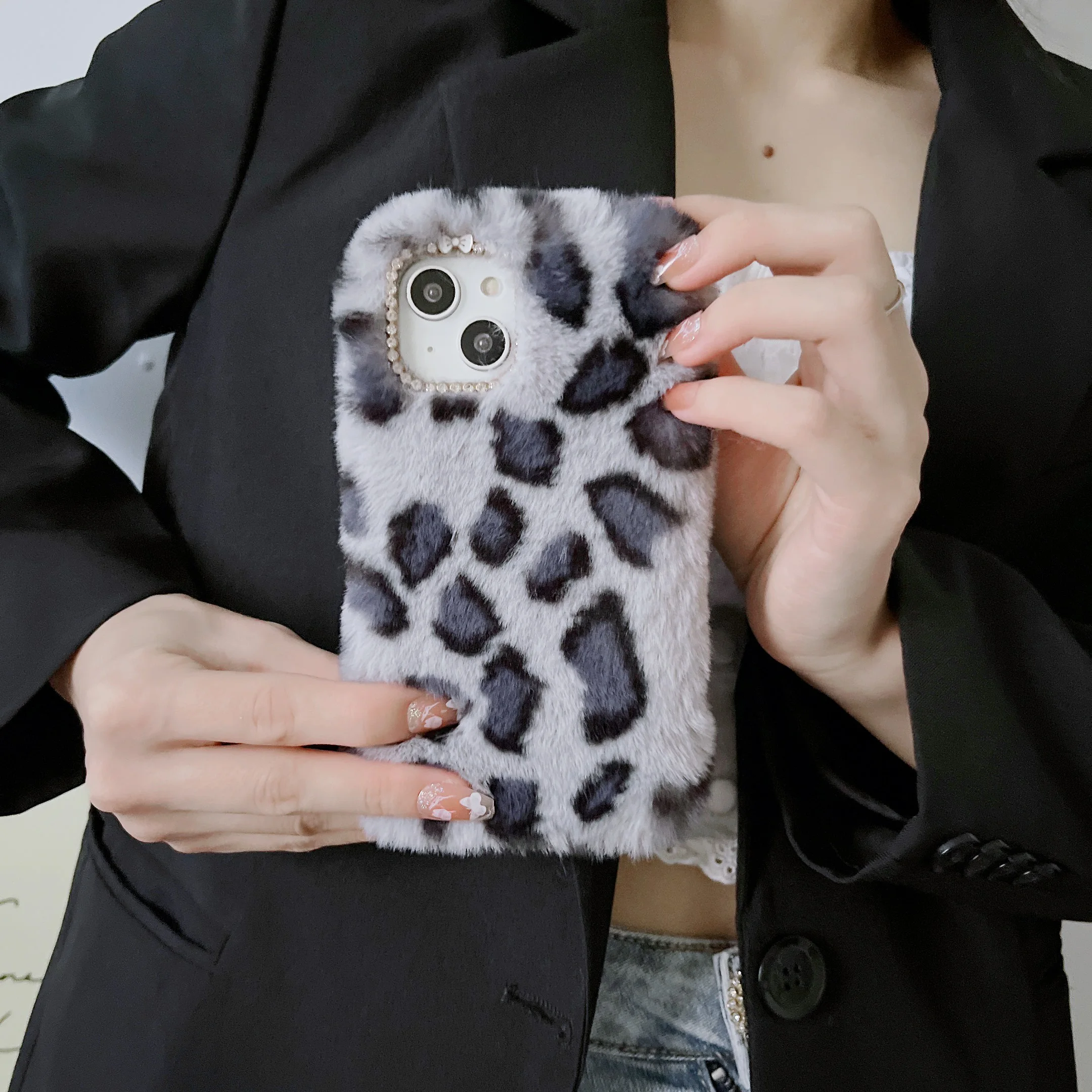 Fashion Leopard Tiger Telefoon Case Voor Iphone 14 13 Pro Max 12 Mini 11 Pro Max Xs Xr 7 8 plus Se Zachte Vacht Fluffy Warm Pluche Cover