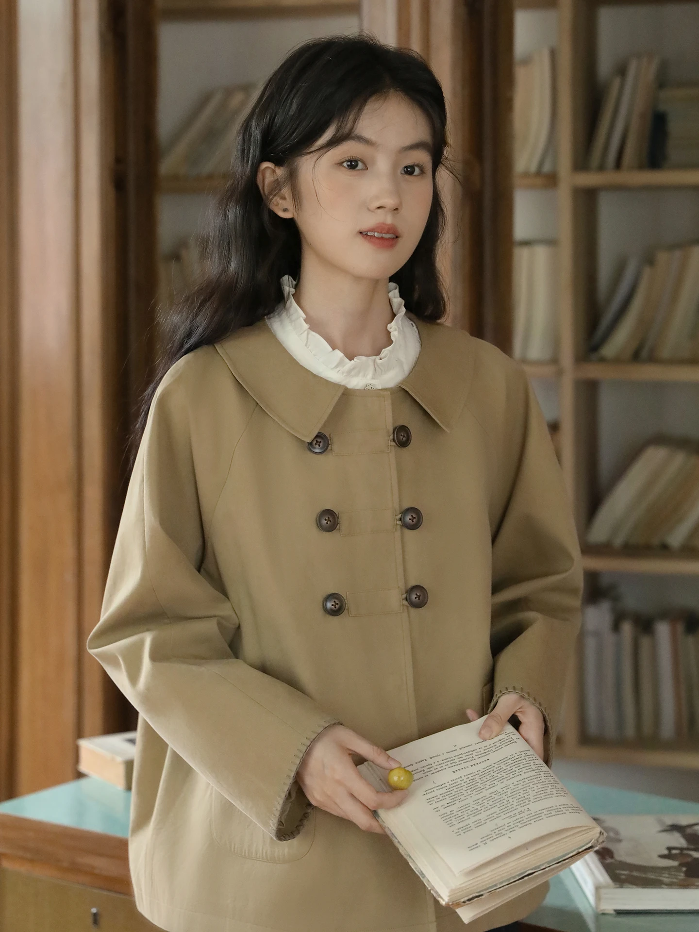 

Женское двубортное хлопковое пальто Nesoulum цвета хаки, весеннее, винтажное, свободного кроя, прямого силуэта, стандартная длина рукава