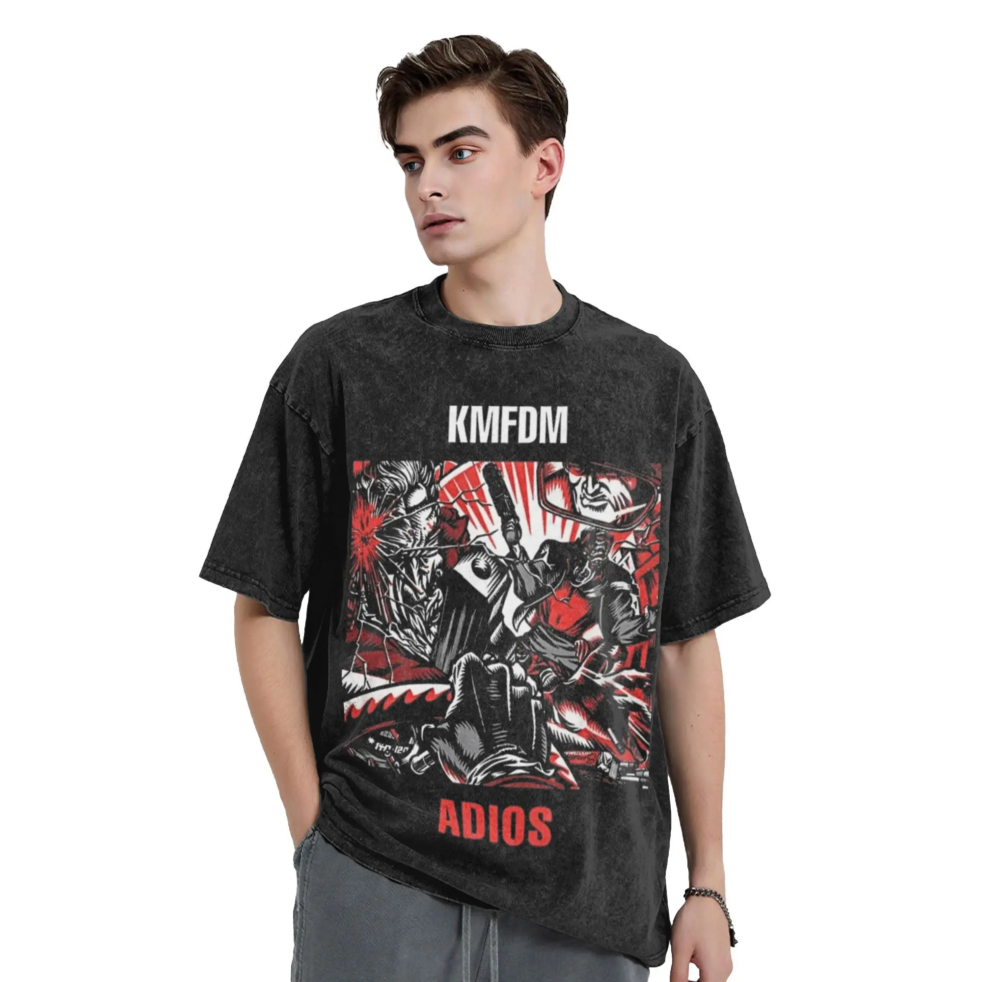 KMFDM Rock Band  Men T Shirt Washed  Funny Tees Short Sleeve Crewneck T-Shirt Pure Cotton Gift Idea Clothes