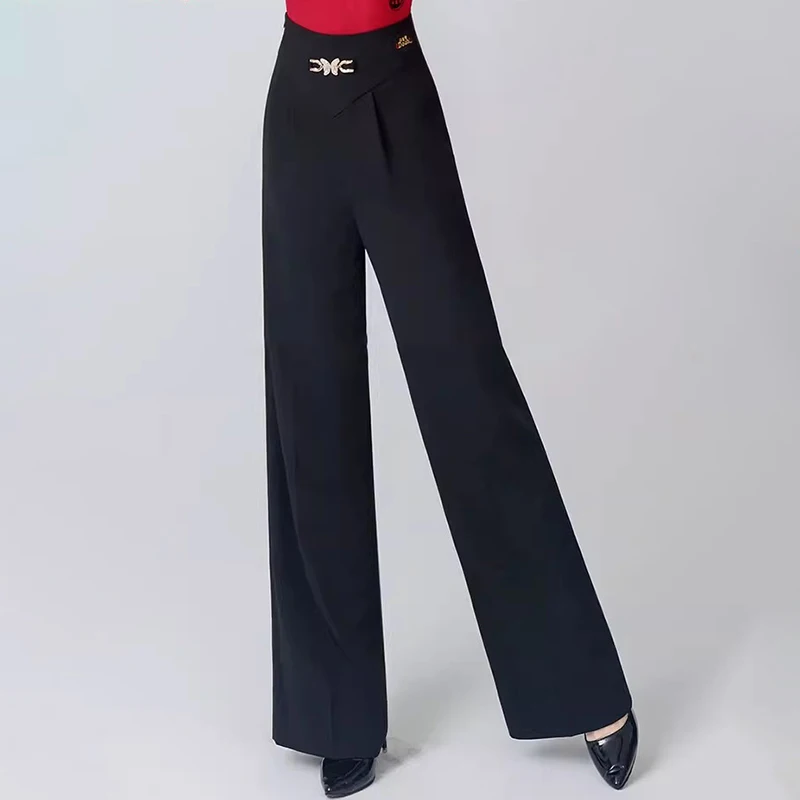 

2024 New Modern Dance Pants for Women Performance Waltz Ballroom dance Clothes High-waisted Straight Latin Wide-leg Trousers