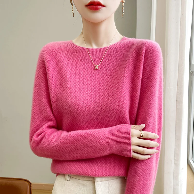 Knitted Wool Sweater First Line Ready To Wear Clothing Round Neck Women's Long Sleeved Solid Color Sweater Base Top Looks Slim