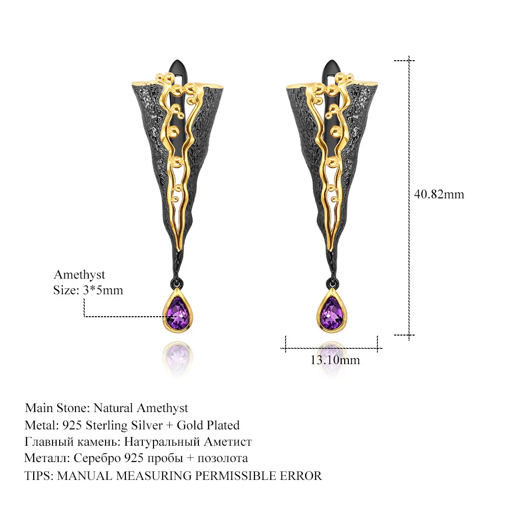 genuine Luxury brand real jewels Designer Premium Feel Italian Craft 925 Silver Natural Amethyst Earrings high quality