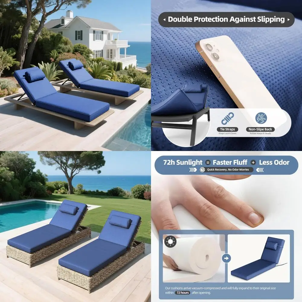 

Patio Chaise Lounge Cushions Set of 2, 72.2 x 22 x 3.1 Inches, Waterproof Outdoor Pool Lounge Chair Cushions with Thick Comfort