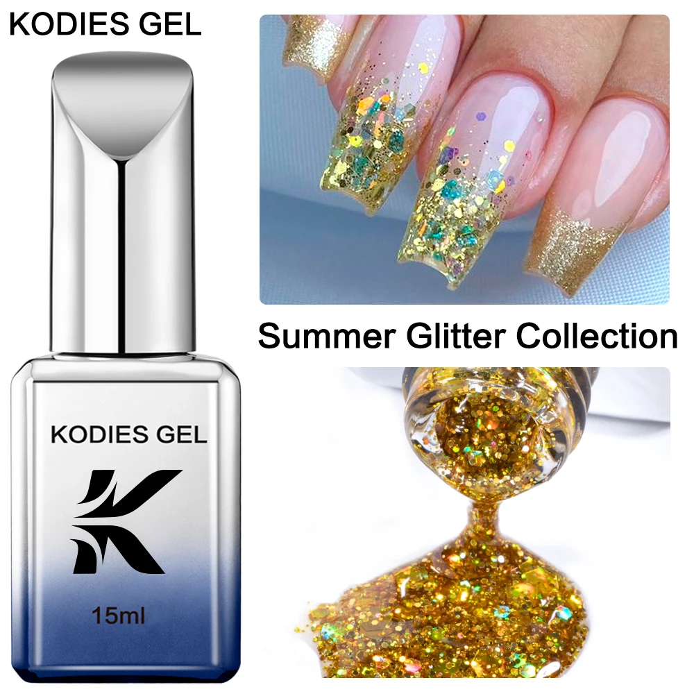 

KODIES GEL Glitter Gel Polish 15ML Diamond Shine Semi Permanent UV Bling Hybrid Nail Varnish Sequins Flakes Manicure Nail Art