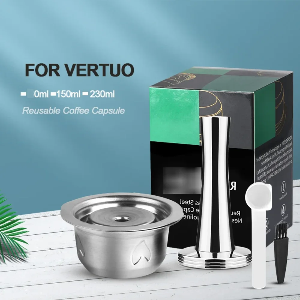 2 IN 1Reusable Vertuo Coffee Capsule Steel Stainless Metal for Nespresso Vertuoline Plus Machine Cream Coffee Filter