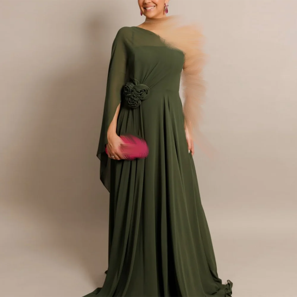

Customized One-Shoulder A-Line Evening Dresses Backless Floor-Length Draped Chiffon Prom Gown Simple Long Parrt Dress For Women