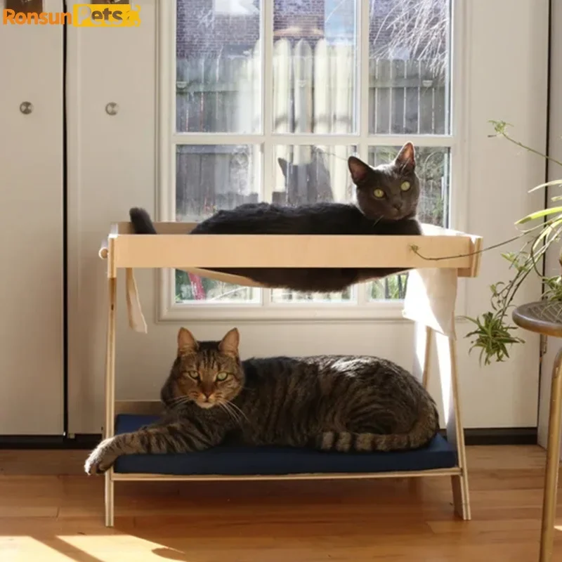 Cat nest upper and lower two floors of nest, wooden large space, double-layer cat nest, semi-closed hammock nest, integrated