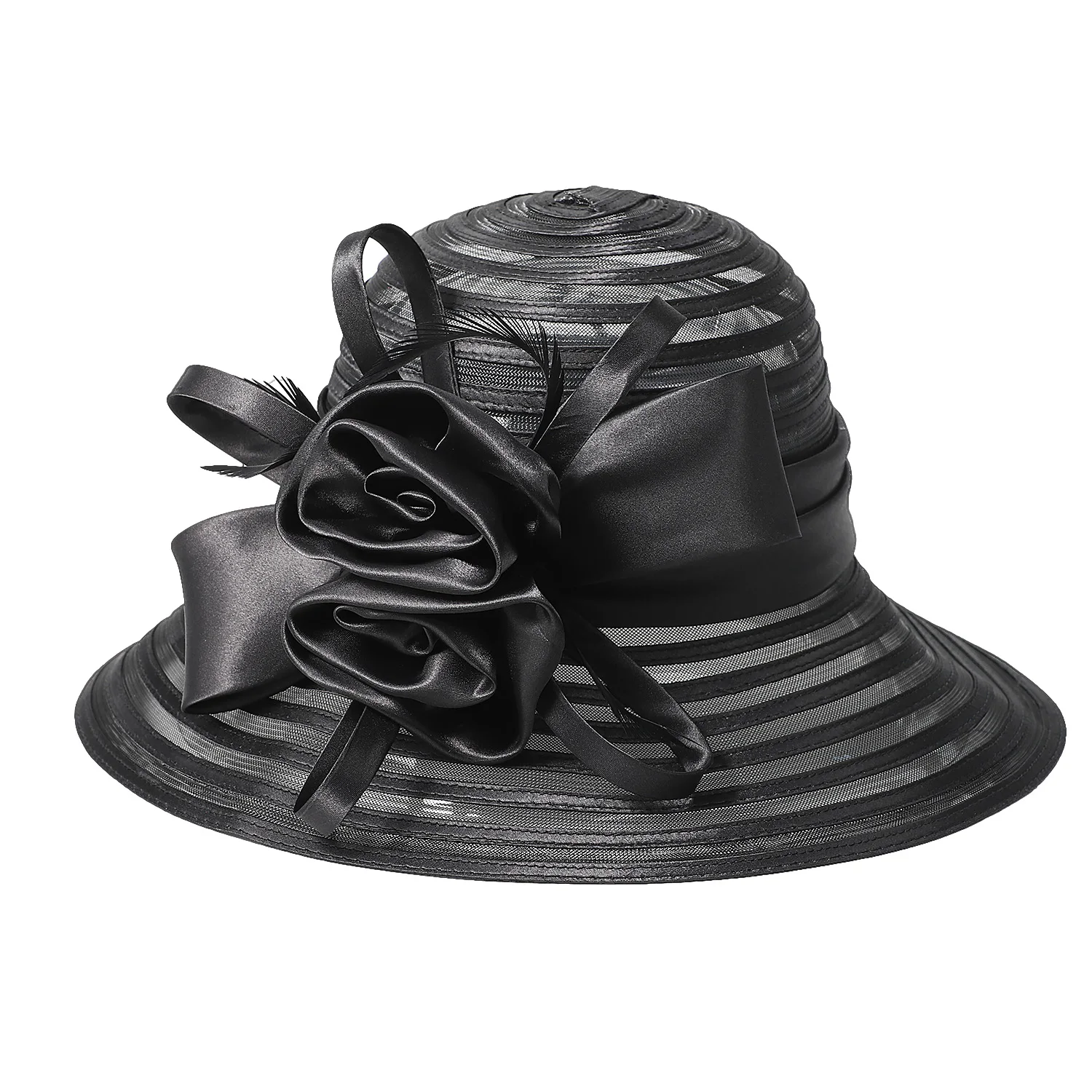 FS Black Red Beach Floppy Organza Fascinators Hats Summer Church Hat For Women Elegant Wide Brim Wedding Bride Cap Chapeau Femme - view 2