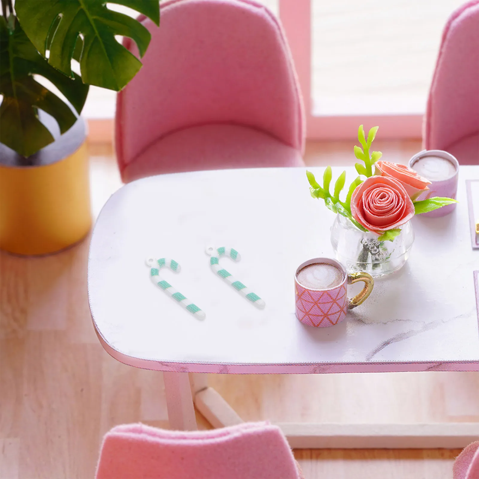 

50Pcs Decorative Accessories Mini Candy Cane Ornaments Green Striped Perfect for DIY Christmas Crafts Hanging Charms Home Decor