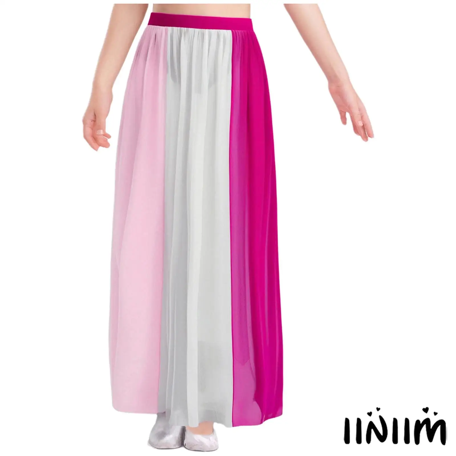

Trendy Color-Block Lyrical Dance Skirt for Kids Girls Elastic Waistband Built-in Shorts for Modern Dance Class Stage Performance