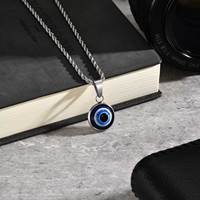 Stainless Steel Turkish Evil Eye Necklaces for Men, Blue Eye Round Pendant Necklace, Ethnic Collar Jewelry