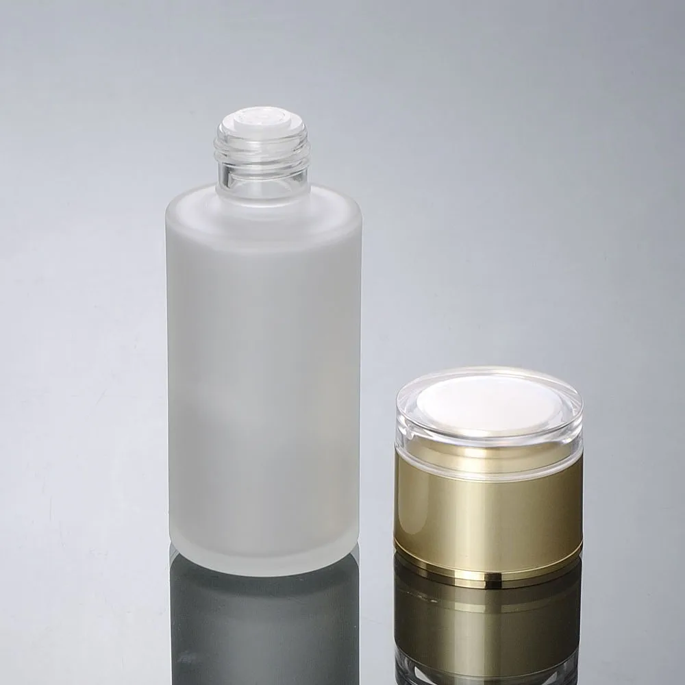 100ml frosted glass bottle gold/silver/white lid plastic stopper lotion/emulsion/moisture toner/toilet/water/skin care packing