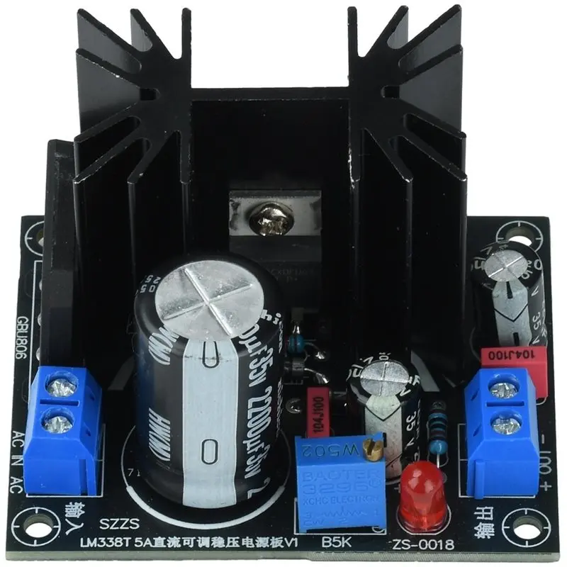 LM338T 5A Модуль линейного регулируемого стабилизатора напряжения высокой мощности (вход AC 0-24В / DC 0-35В)