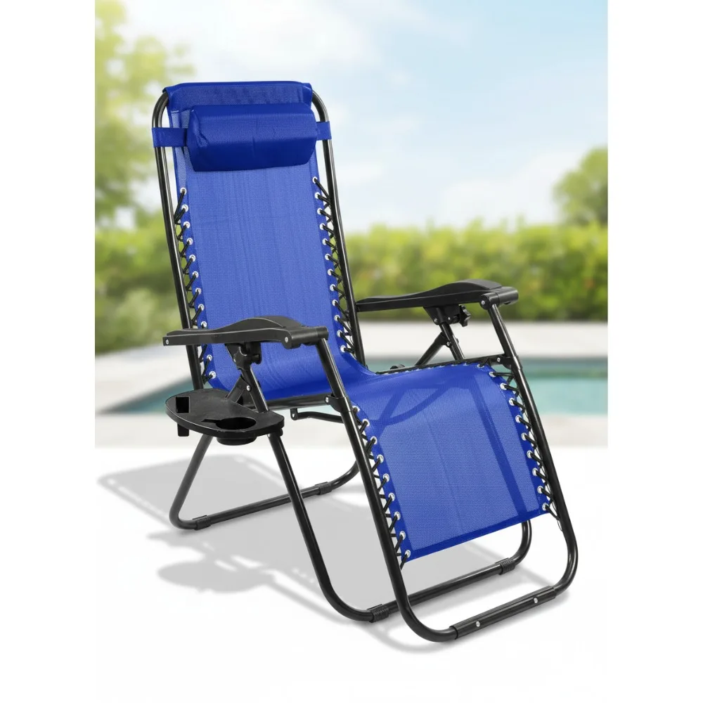 

Стул с откидной спинкой Zero Gravity с подстаканником и подушкой, регулируемый складной салон на открытом воздухе для бассейна, пляжа, кемпинга