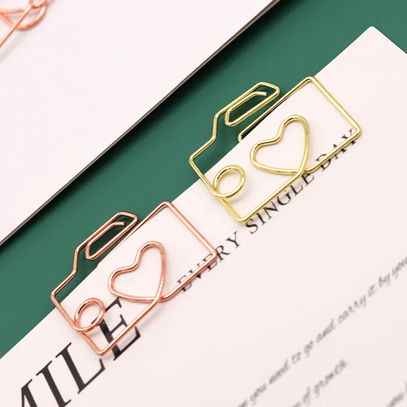 New Design Camera Shape Creative Paper Clip Metal Paper Clips Decorative Shaped Golden Paperclip Rose Gold Paperpins For Planner