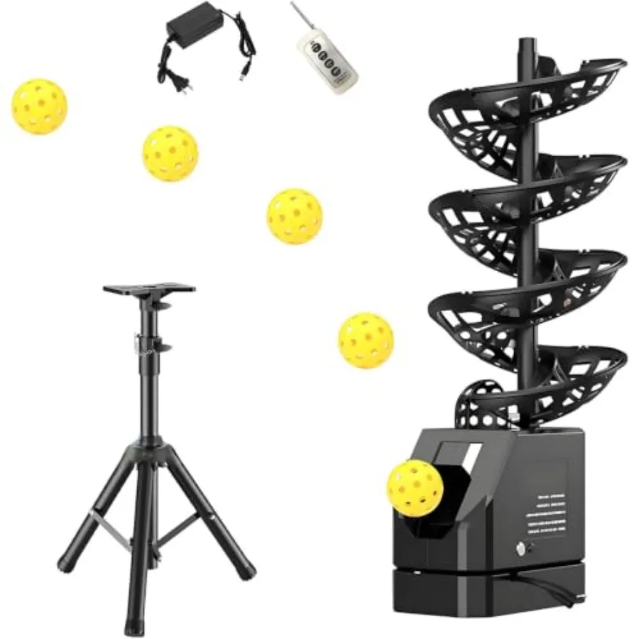 Cordless Tennis Ball Machine Remote Portable 33 Balls 48 oscillation for wide-court drills. High-capacity hopper. Durable desig