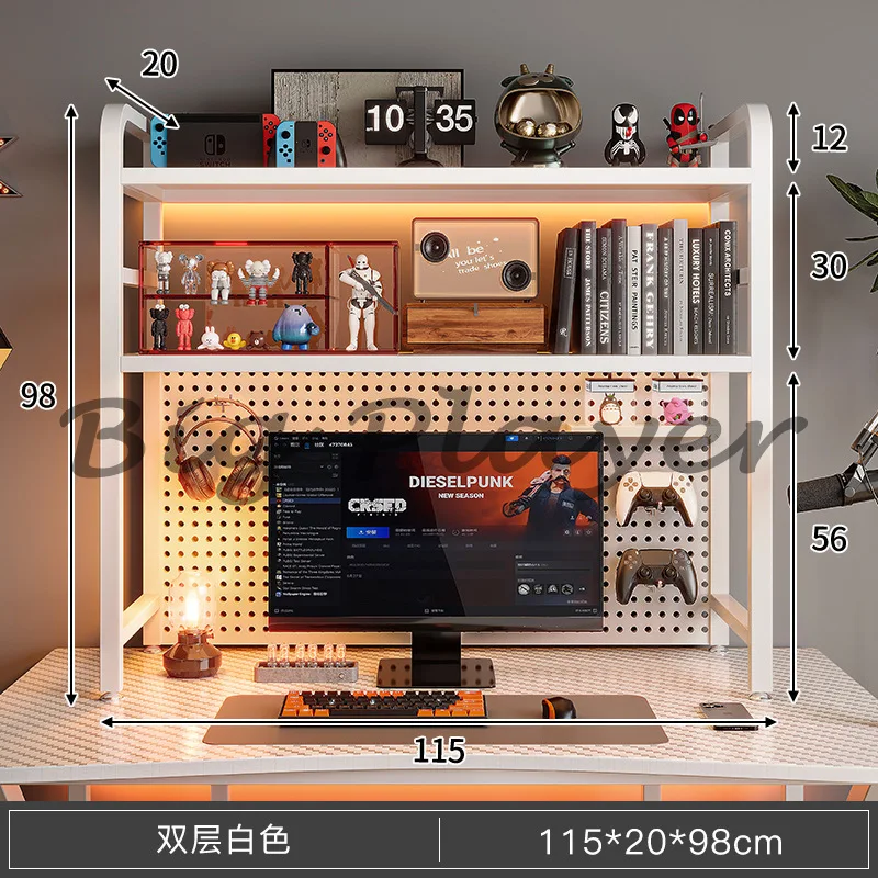 

Metal cave-plate shelving Desk bookshelf Desk storage decoration Computer desk gaming display shelf E-sports desktop rack DIY