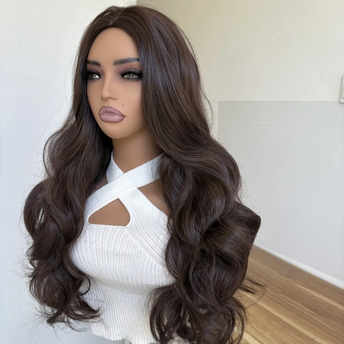 

Dark brown Long Wavy Synthetic Hair Heat Resistant Cosplay Party Wigs