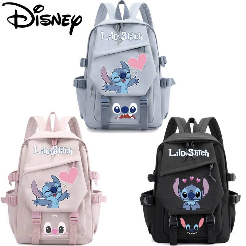 

46cm Disney Stitch Large Capacity Backpack Anime Figure Stitch Nylon Schoolbags for Students Portable Leisure Travel Backpack