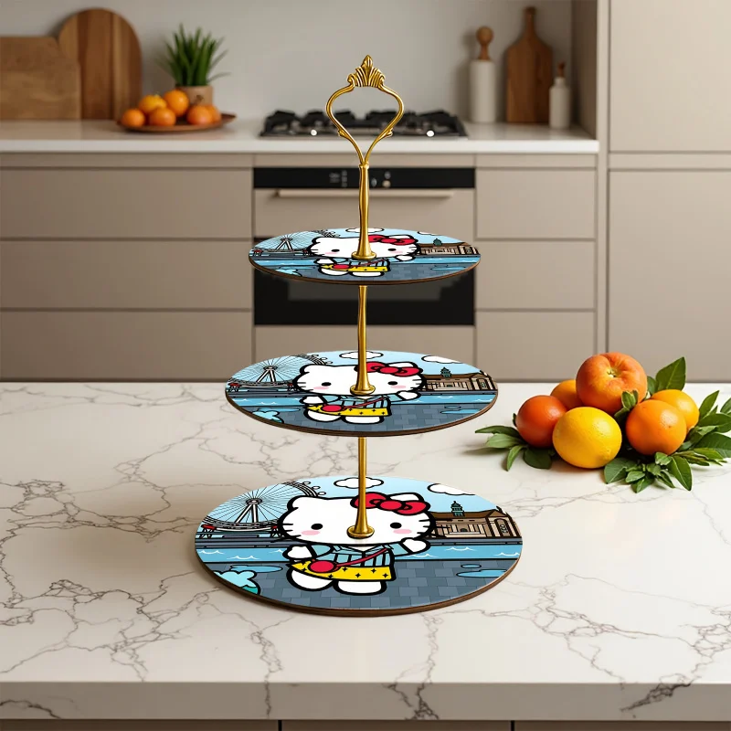 

3 Tier Wooden Cake Stand with Polished Metal Accents, Multi Tier Fruit Plate for Birthdays Weddings Parties Graduations