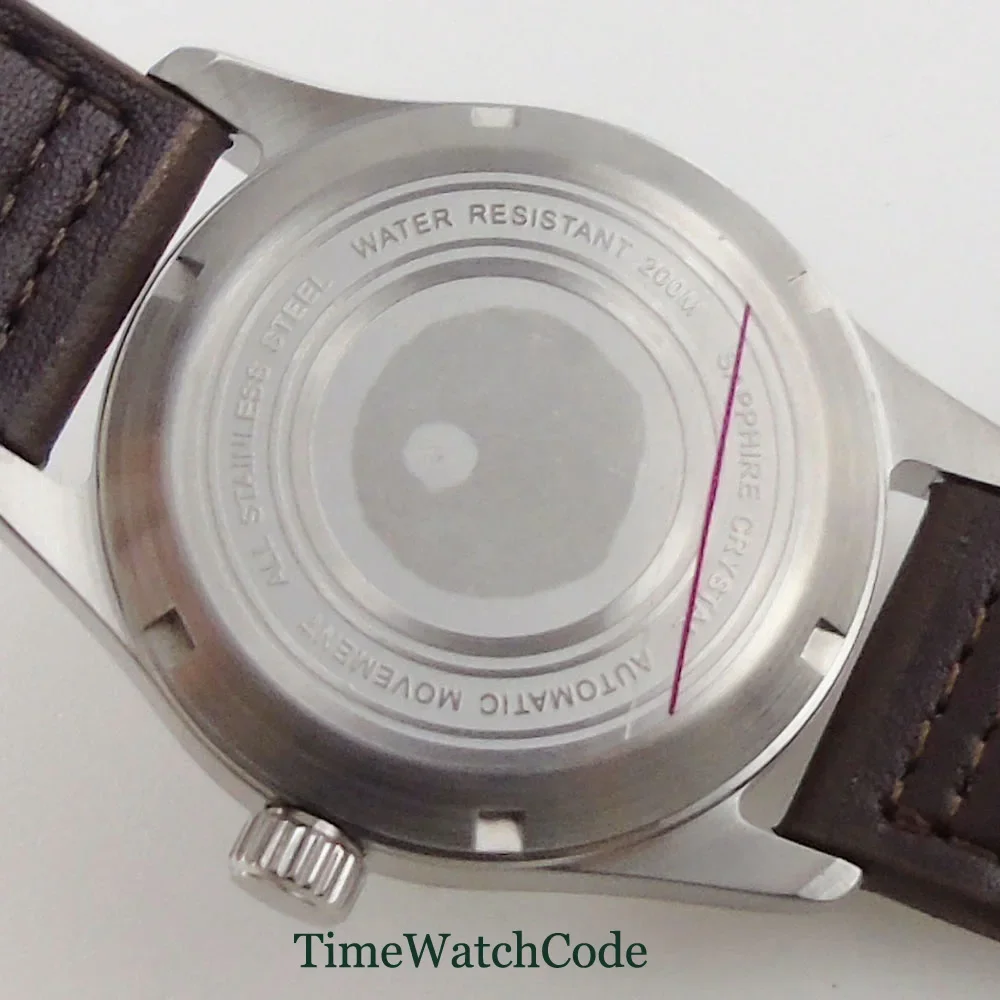 Automatische Pilotenuhr für Herren, 39 mm, Miyota8215, 20 bar, wasserdicht, mechanisch, Retro-Fliegeruhren, Saphirglas, 316L-Stahl – Detail 5