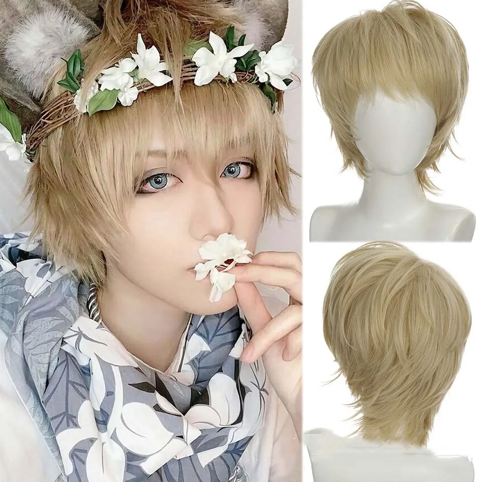 Male Wig Black White Purple Blonde Red Short Hair Daily Cosplay Anime Costume Halloween Wigs Synthetic Hair With Bangs For Men