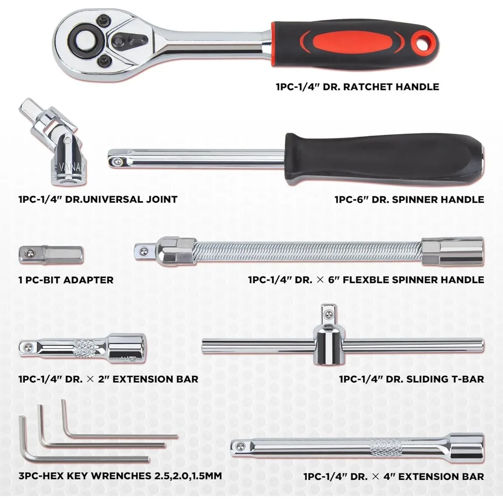 كارتمان 53 قطع 1/4 بوصة محرك المقبس اسئلة أداة مفتاح الربط مجموعة مع بت مجموعة مقابس متري وشريط تمديد لإصلاح السيارات #3