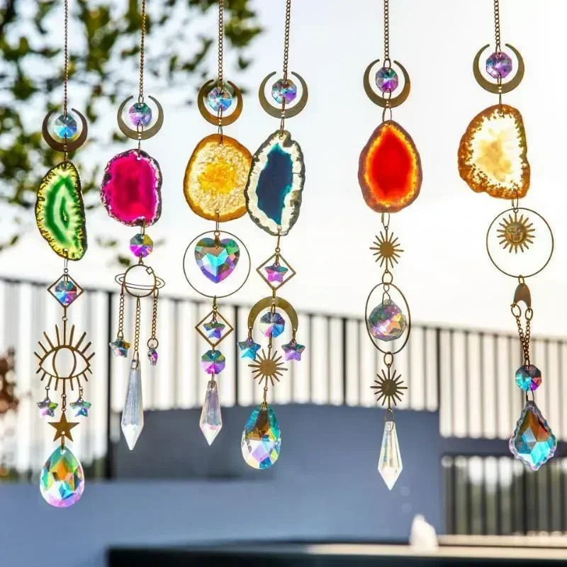 Suncatcher Crystal Sun and Moon Crystals Prism Rainbow Sun Catcher Garden Decoration Hanging Window Patio Ornament