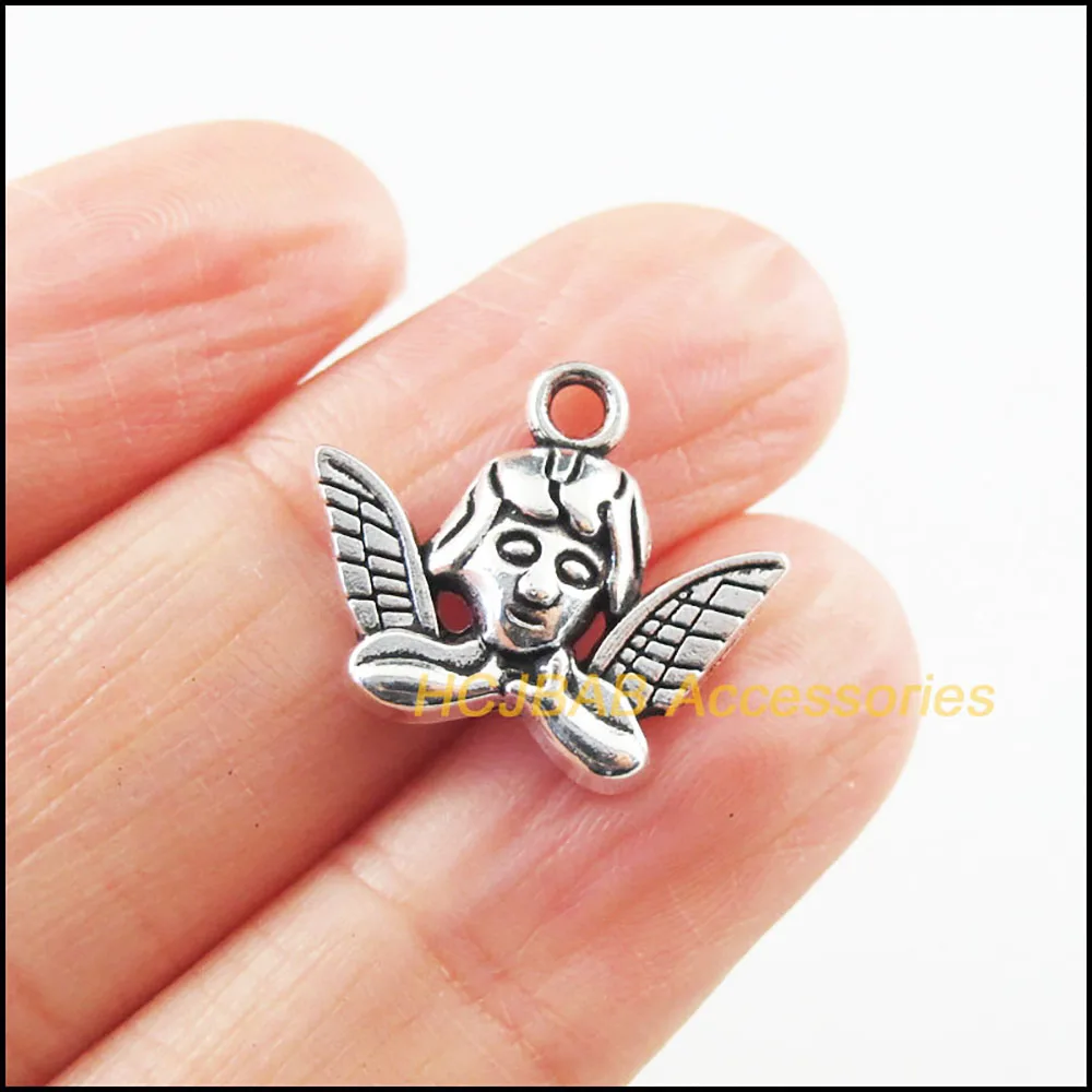 New Charms Antiqued Silver Color Praying Angel Wings Pendants DIY J004