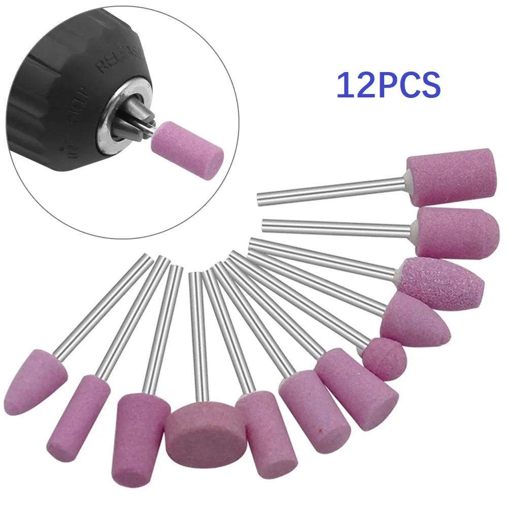 

12Pcs Grinding Wheel Abrasive Grinding Stone Bit 3mm Shank For Burring Trimming Polishing Electrical Grinder Rotaty Tools Parts